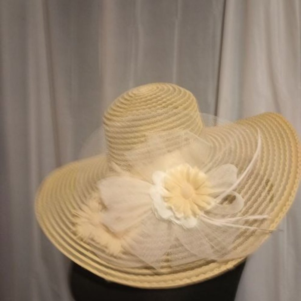 SUMMER CLEARANCE --YELLOW WIDE BRIM HAT FOR WEDDINGS, CHURCH AND OTHER OCCASIONS